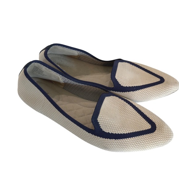 Birdies Blackbird Loafer Flats Women\'s Sz 10.5 Eggshell/Navy‎ Knit Slip On Shoes